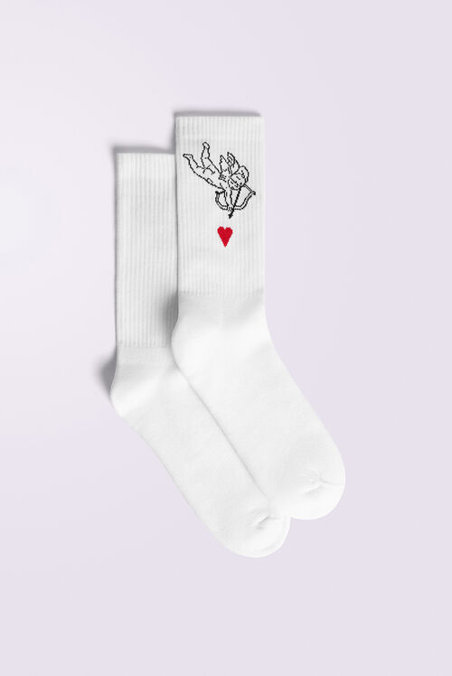 Cupid Heart Socks White